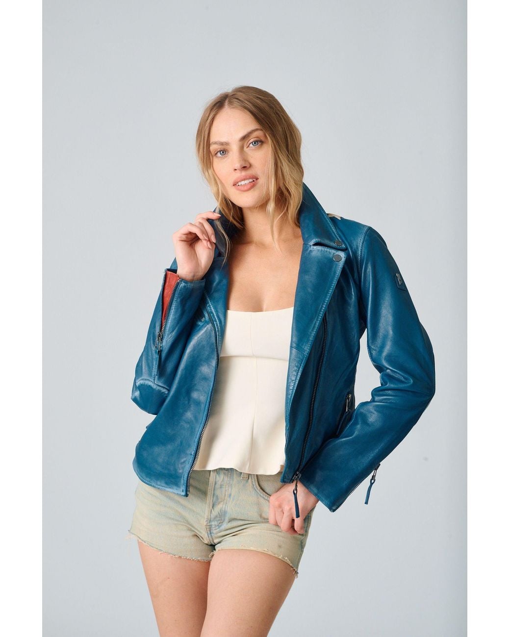 Mauritius Blue Star Lambskin Leather Jacket Christy Americana
