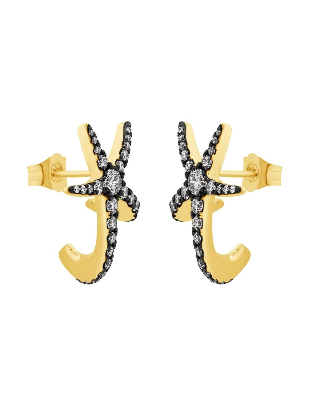 Artisan Metallic 14K Diamond Anchor Stud Earrings