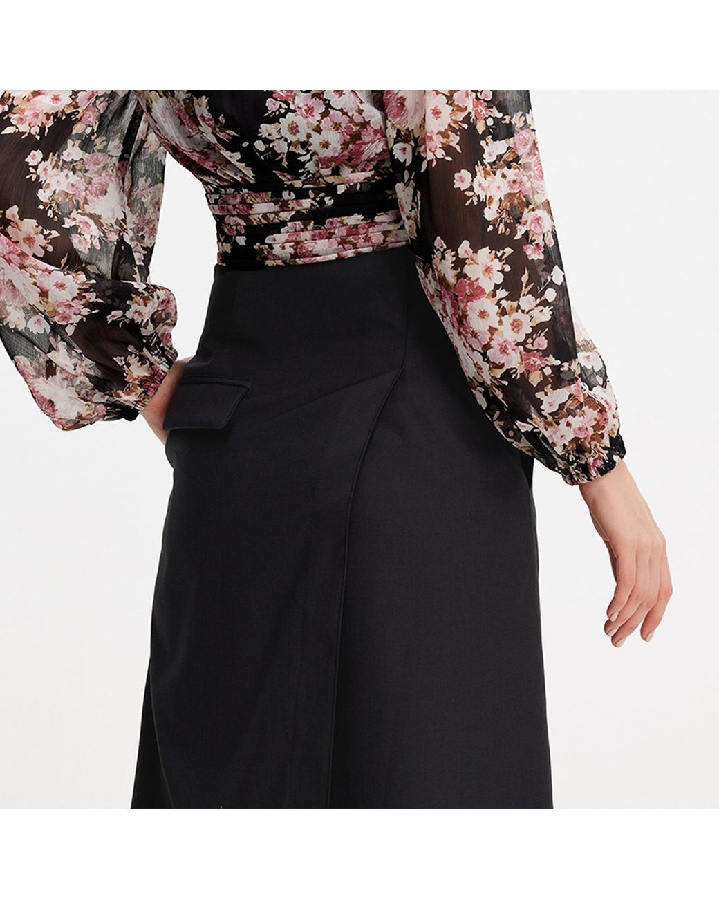 Smart and Joy Black Trapeze Skirt With Open Back Panel