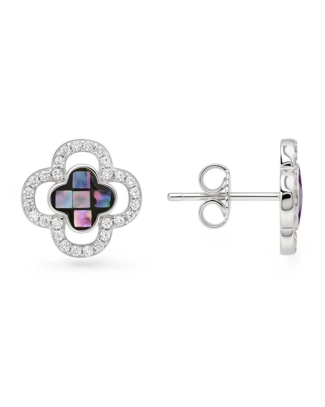 Kylie Harper Metallic Mosaic Abalone Mother Of Pearl Clover Halo Earrings