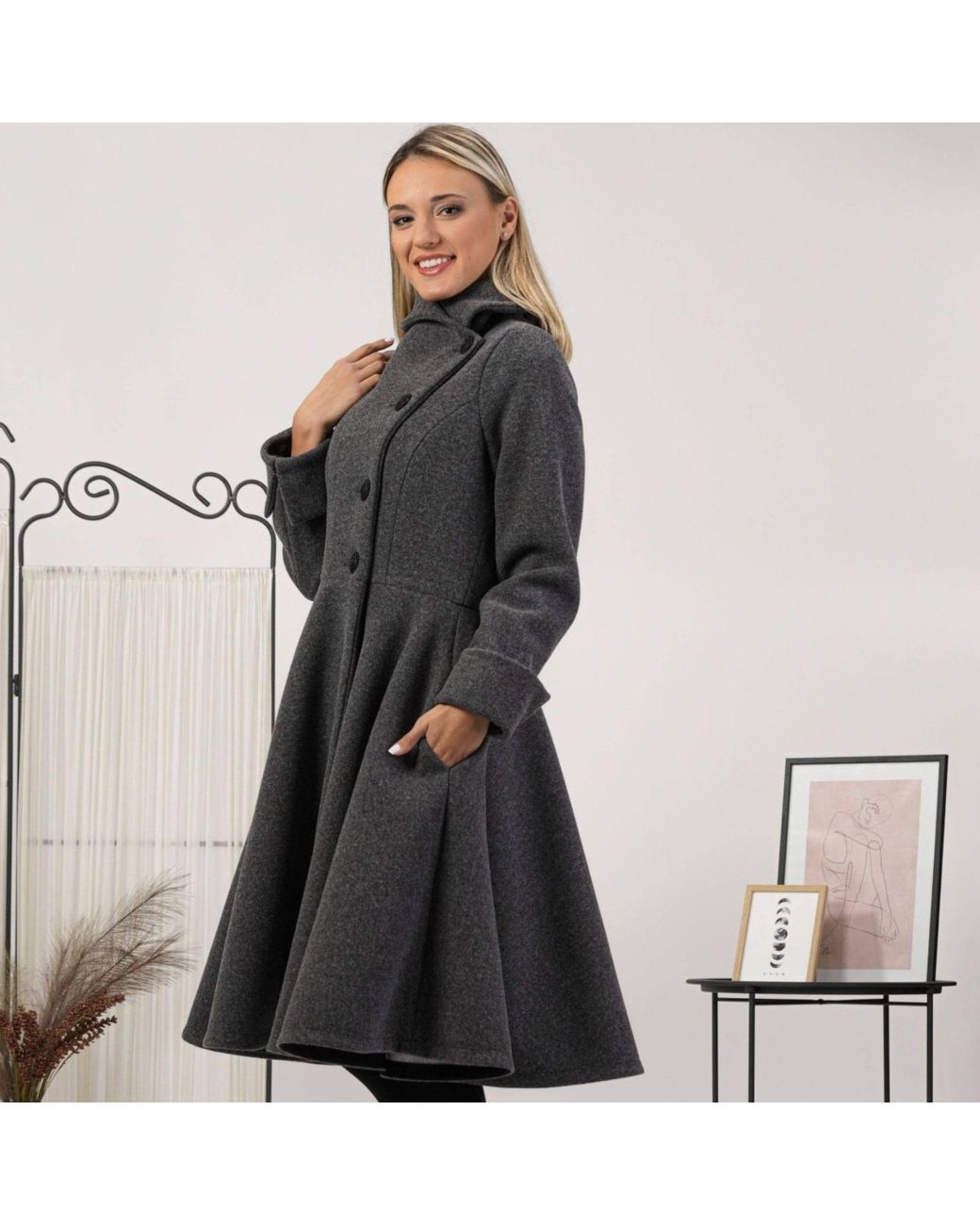 Nikka Place Black Wool Winter Princess Coat With Buttons