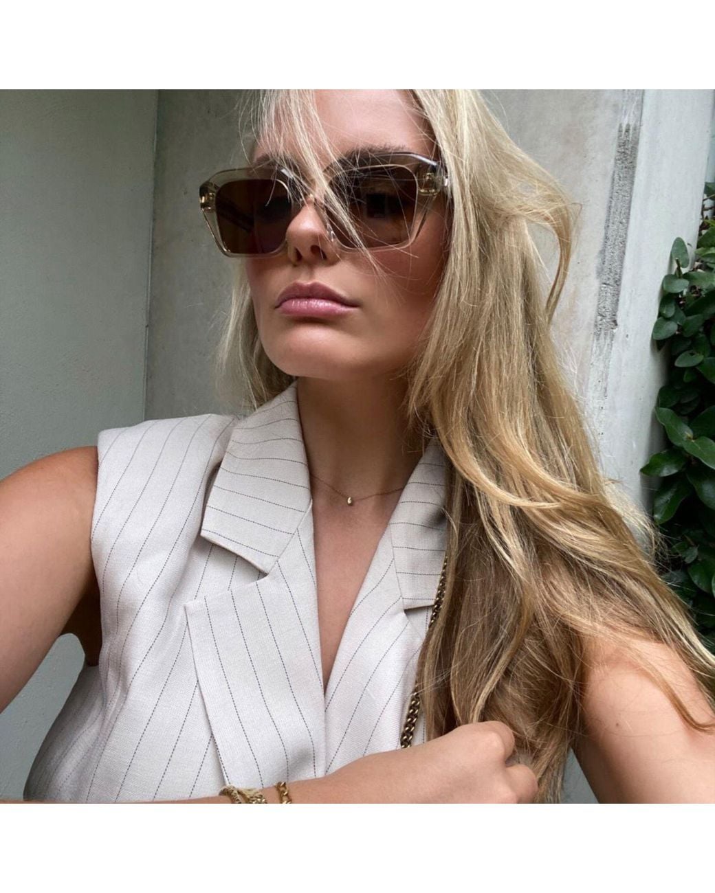 The Avantguard Brown Neutrals Wildflower Limestone Square Sunglasses