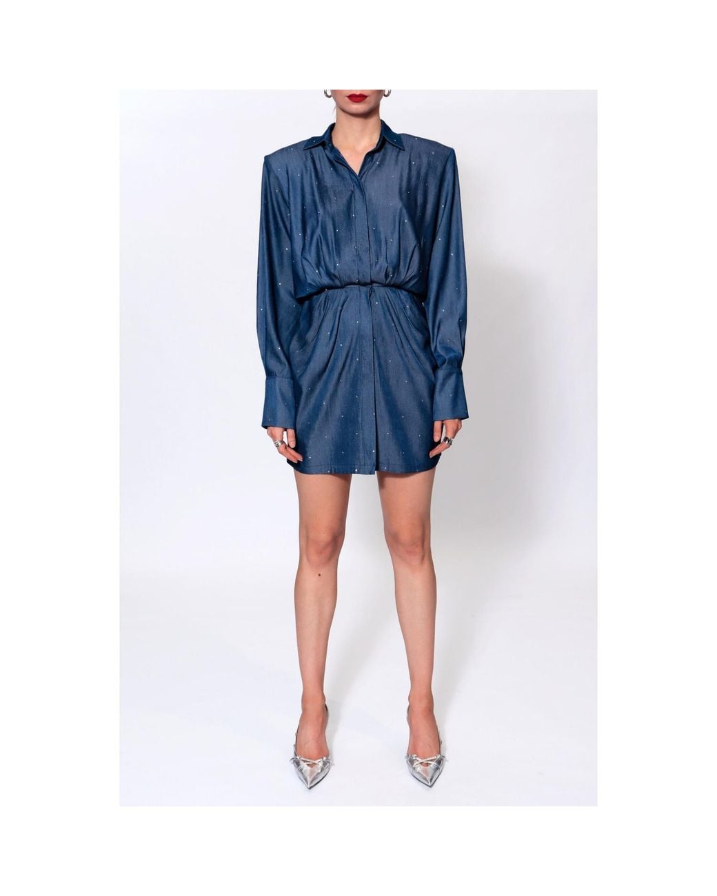 AGGI by HALEWSKI Blue Electra Jets Denim Mini Shirt Dress