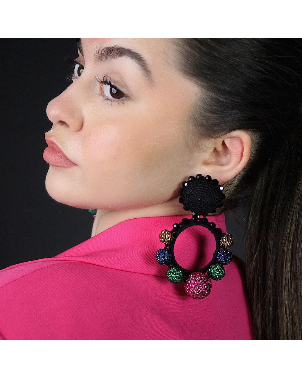 PINAR OZEVLAT Black Azalea Hoop Earrings