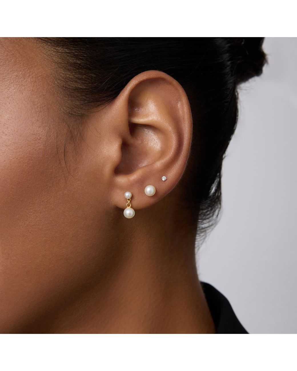 Vanhi Metallic Double Freshwater Pearl Drop Stud Earrings