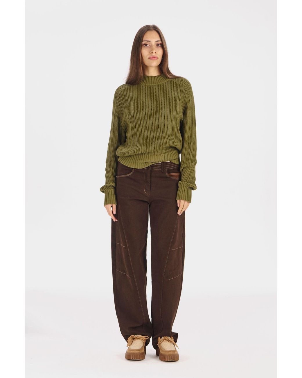 Komodo Brown Amelia Organic Cotton Barel Leg Trouser