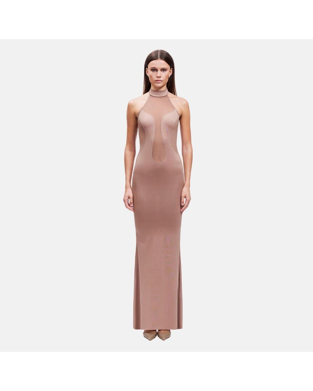 OW Collection Brown Neutrals Selia Bodycon Maxi Dress