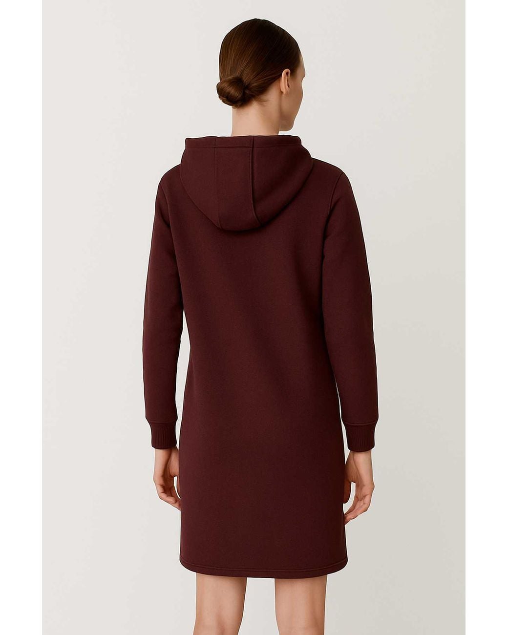 Conquista Purple Dark Burgundy Cotton-Blend Hoodie Dress