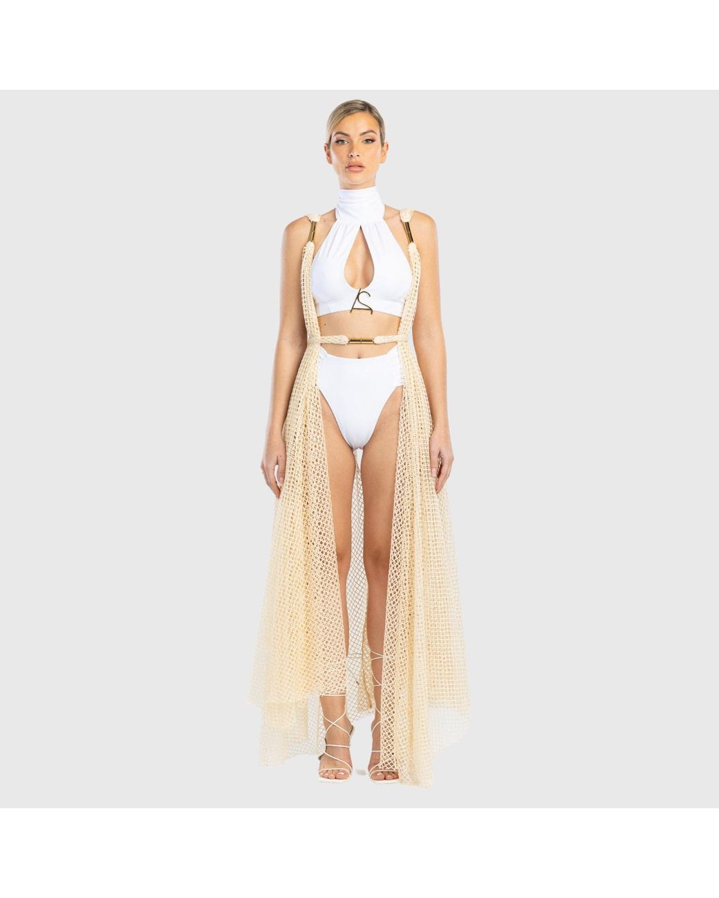 ANTONINIAS Natural As Halter Tie Fastening Bikini Top With Draped Details