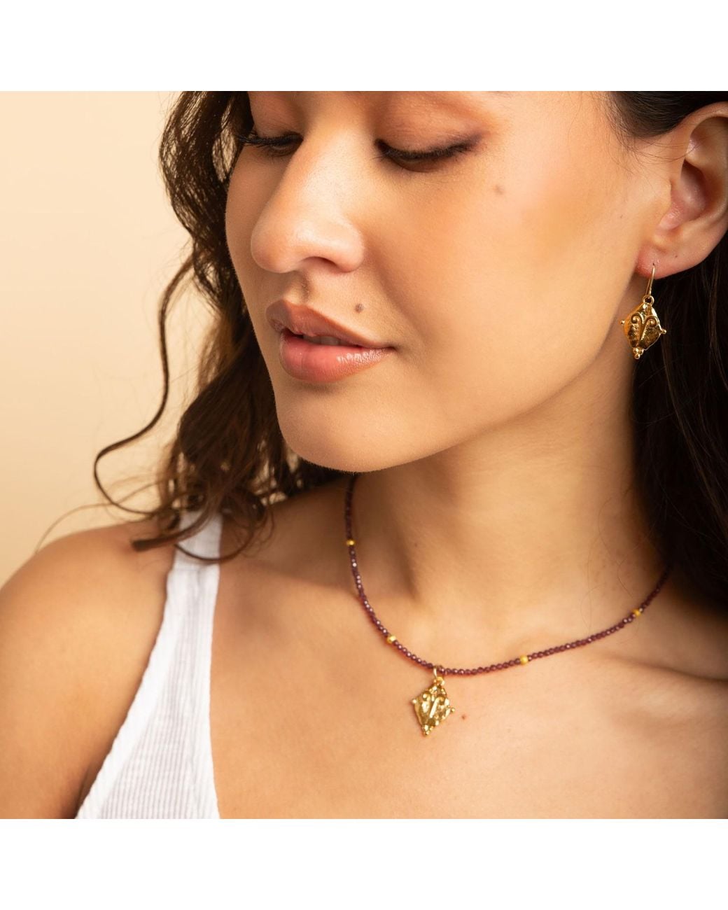 Seven Saints Metallic Aries Gemstone Choker Necklace, Garnet, Plated