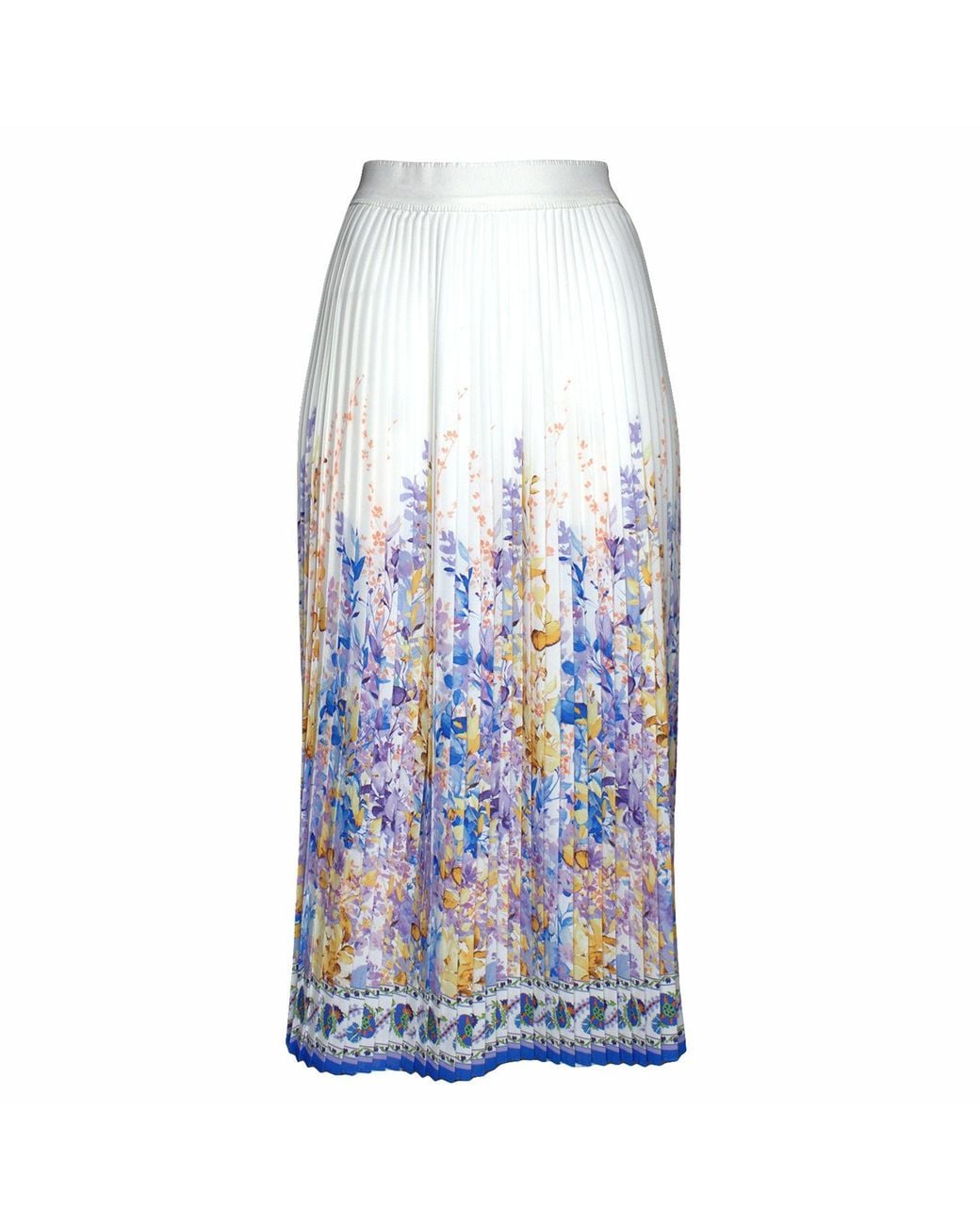 Lalipop Design Blue Floral-Print Pleated Recycled Fabric Maxi Skirt