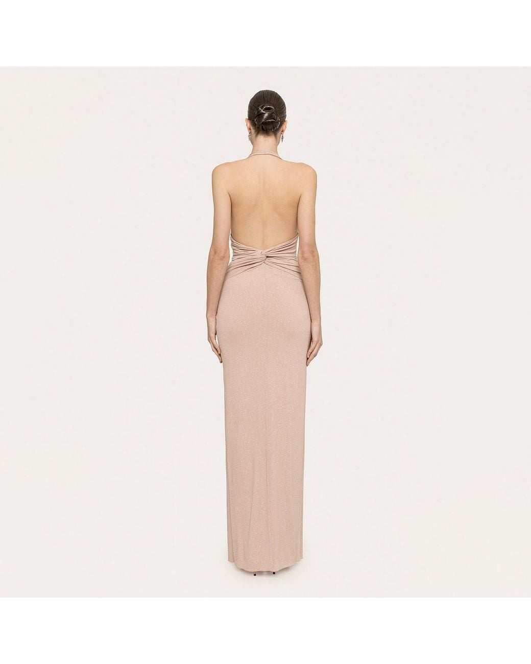 Nissa Natural Backless Glitter Maxi Dress