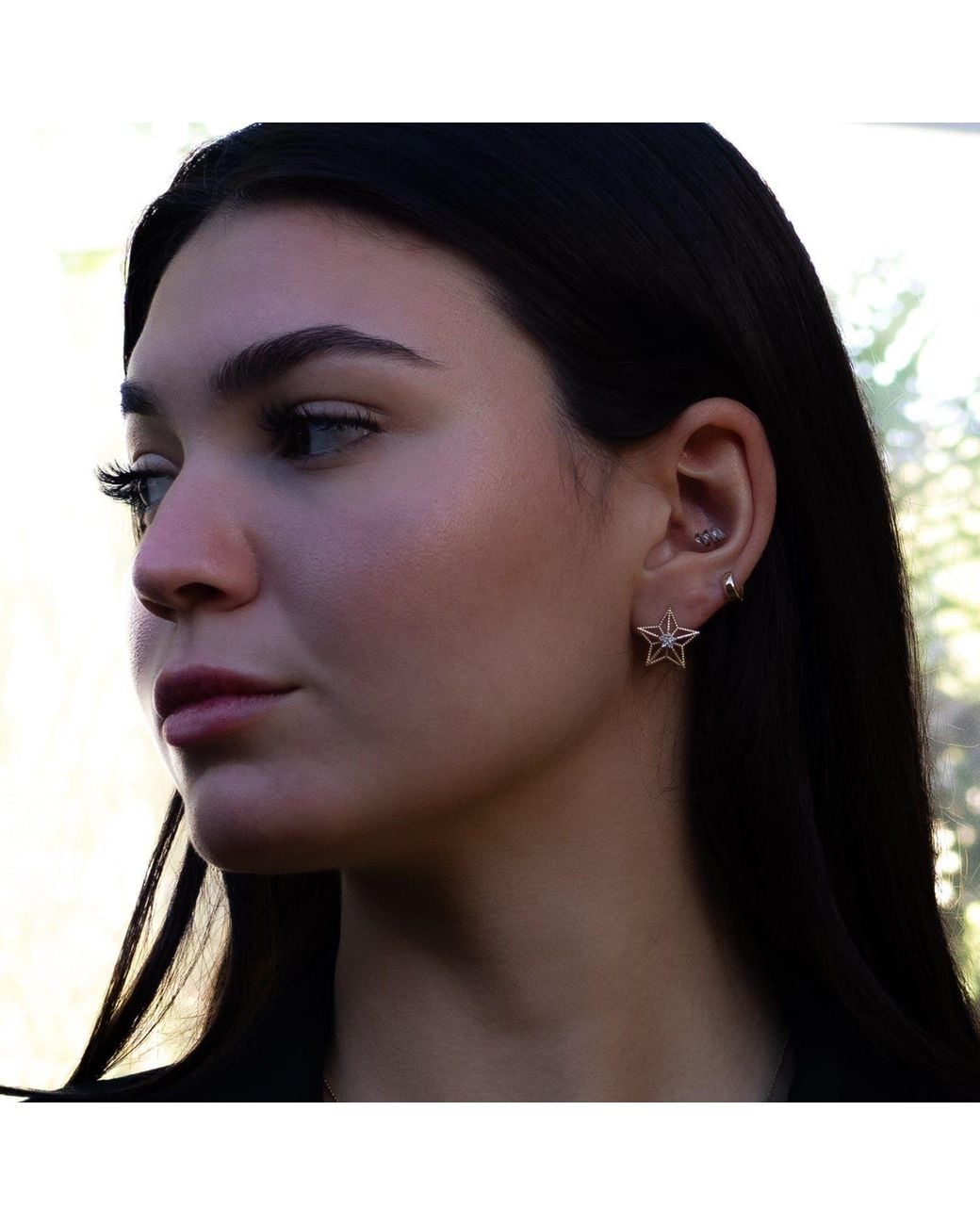 Ebru Jewelry Metallic Spiritual Guiding Star Diamond Stud Earrings