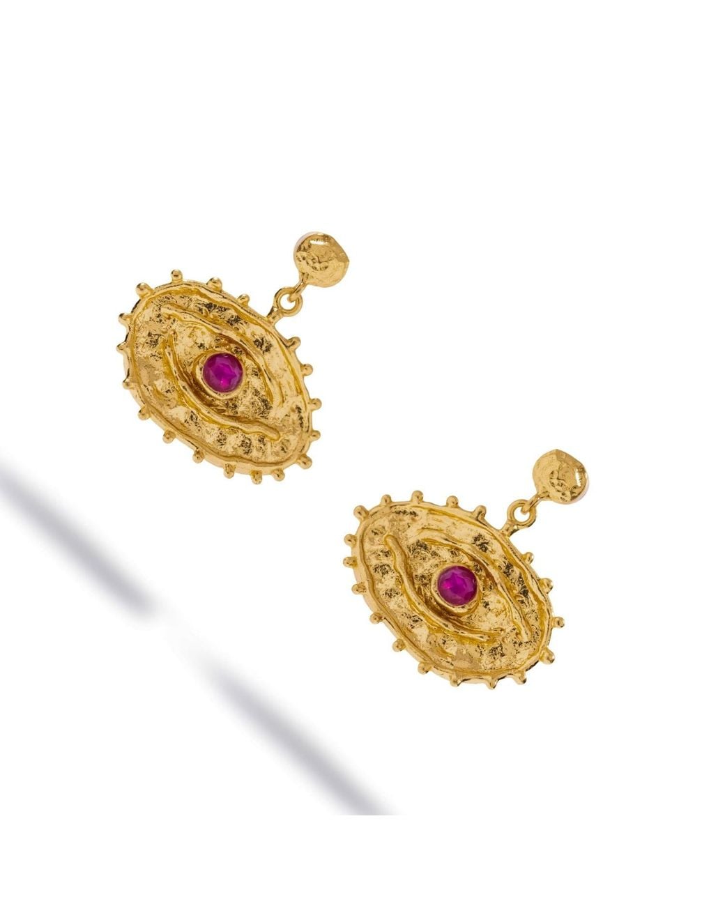 Ebru Jewelry Metallic Sacred Gaze Ruby Evil Eye Drop Earrings