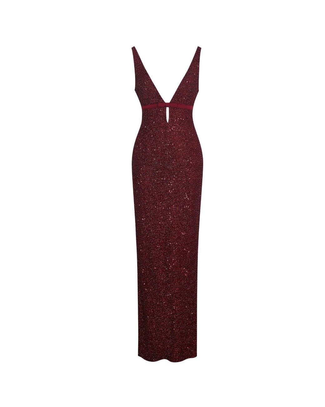 Miss Circle New York Red Elora Crimson Sequin Beaded Keyhole Maxi Dress
