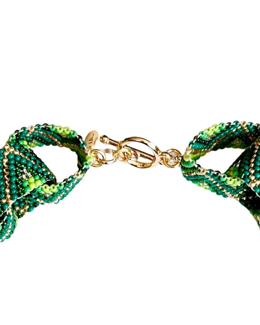 Iliana Arrazola Green Bold Chunky Link Necklace, Glass Beads, Beaded Jewelry