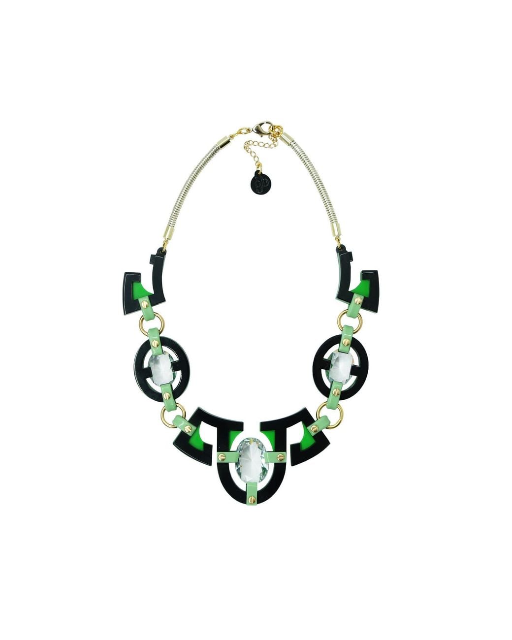 Gissa Bicalho Black Handmade Acrylic Necklace Plastron Oval Cut Stone