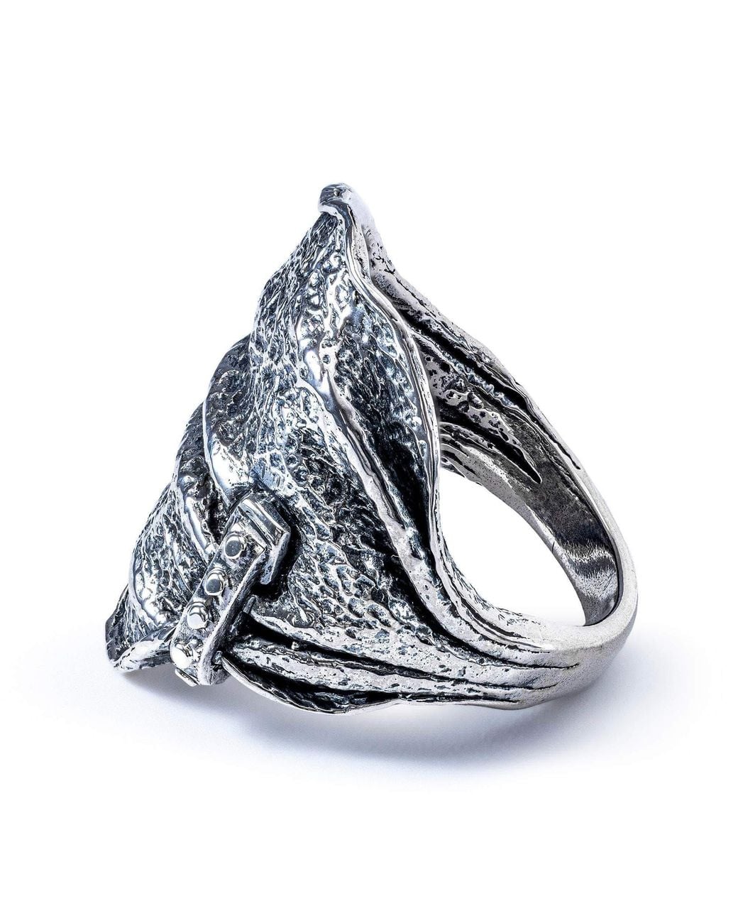 German Kabirski Blue Brocart Oxidized Ring With Organic Folded Texture for men