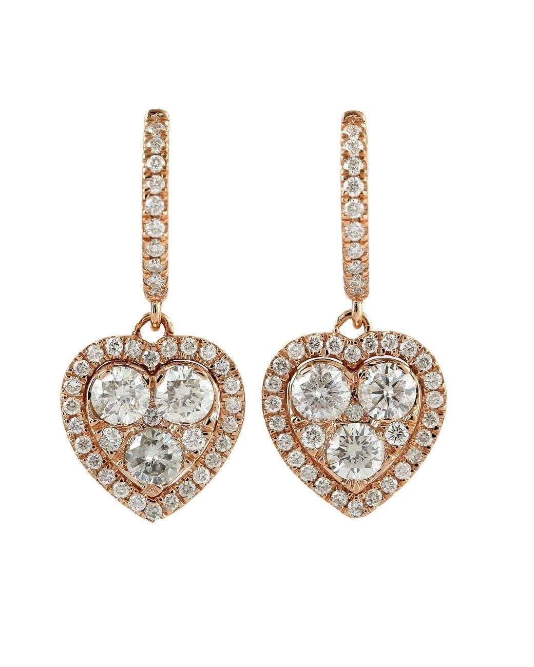 Artisan Metallic Rose Gold Heart Shape Dangle Earrings Diamond