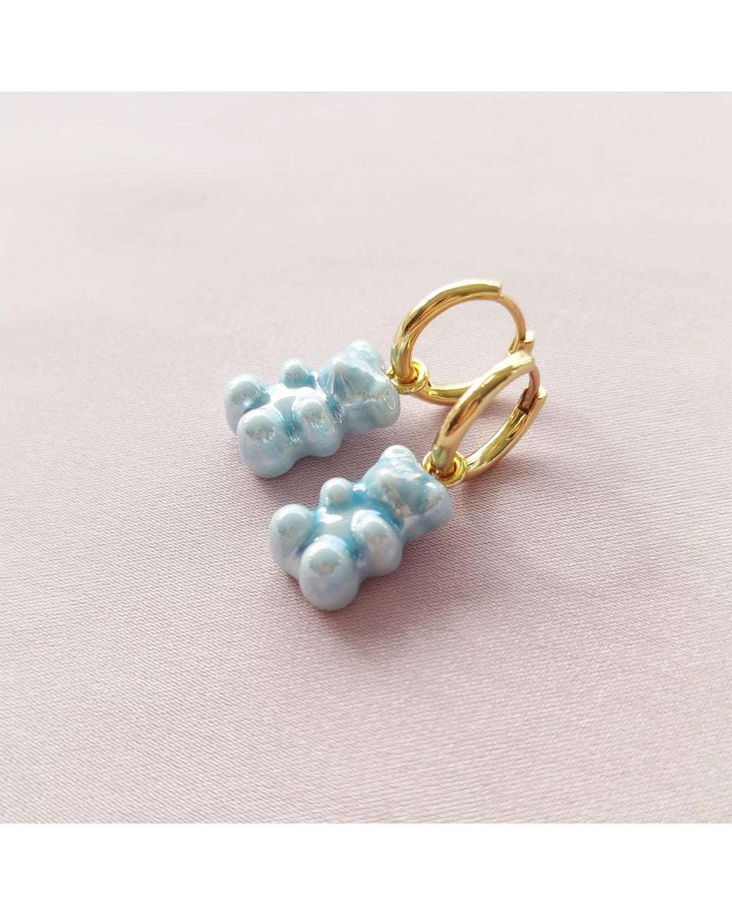 POPORCELAIN Blue Baby Porcelain Gummy Bear Earrings, Tone