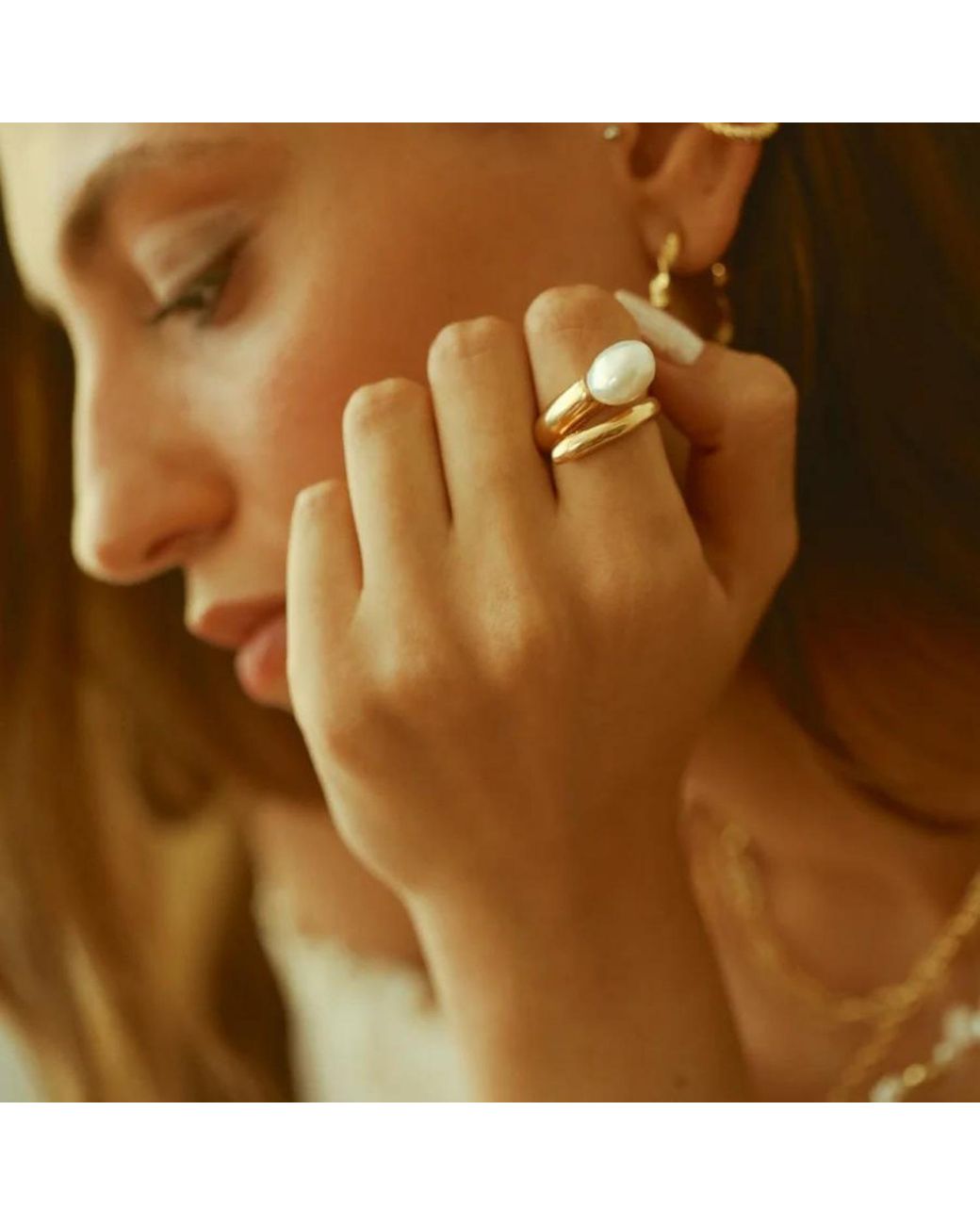 LINYA JEWELLERY Metallic Baroque Pearl Adjustable Ring