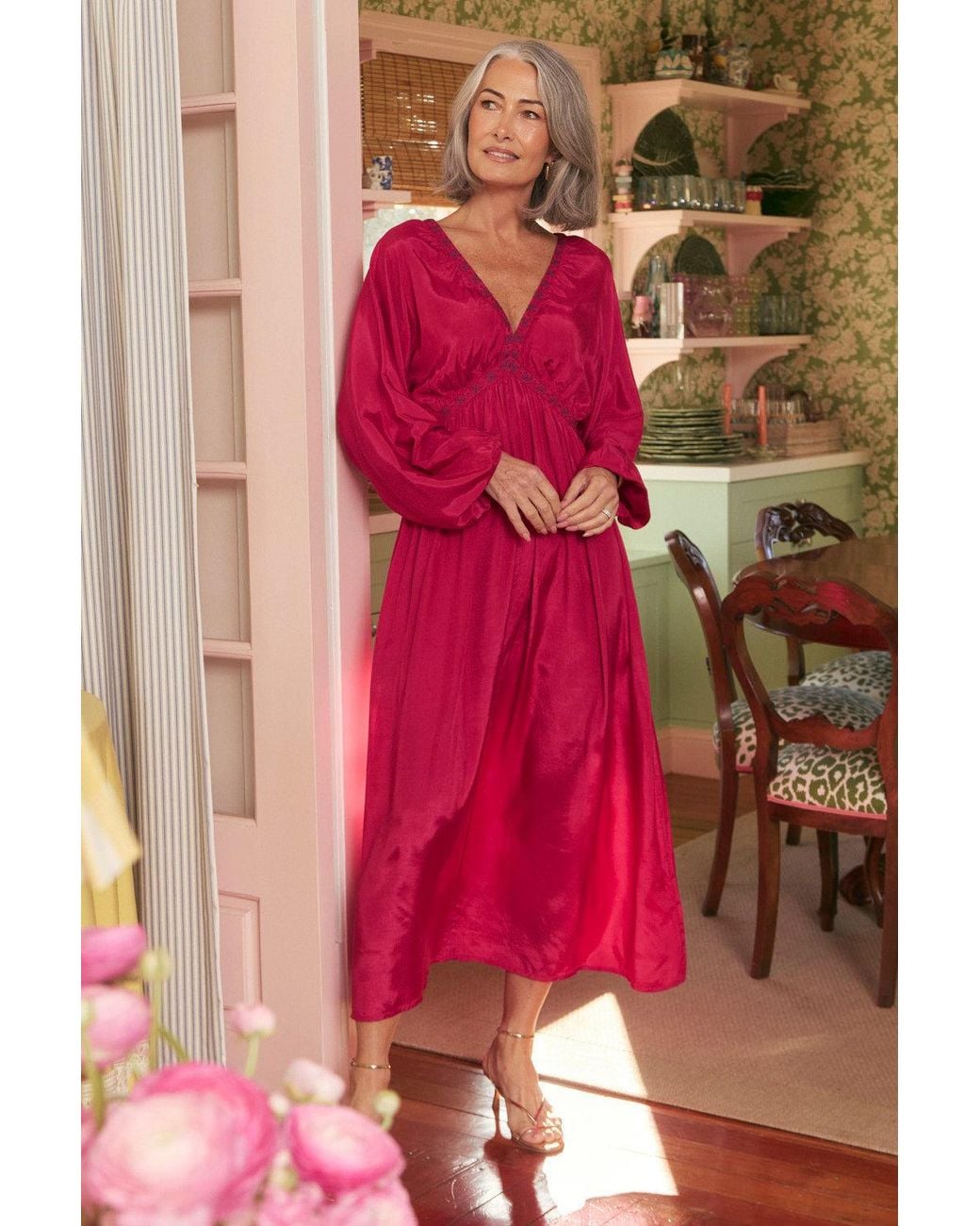 Adrift Clothing Red Margot Billow Dress