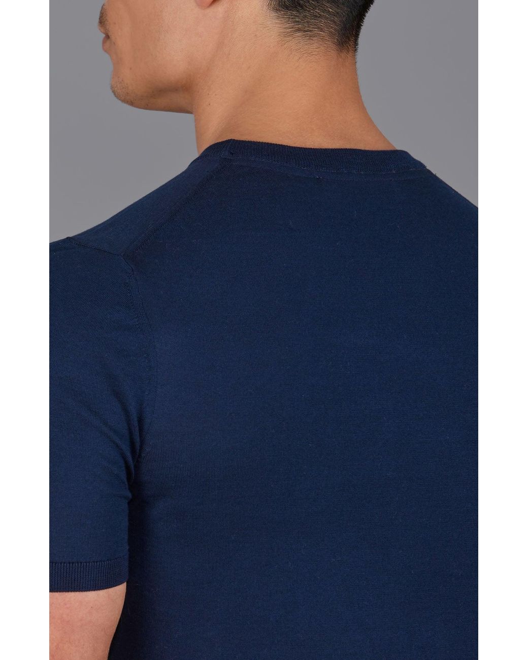 Paul James Knitwear Blue Superfine Merino Wool Ilario Knitted T-Shirt for men