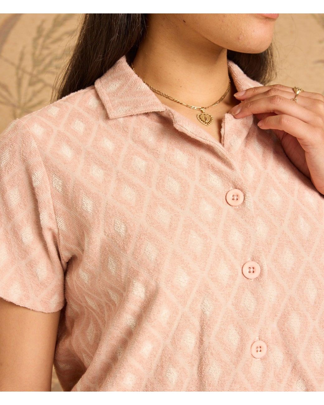 Known Supply Pink Terry Cotton Button Up Shirt