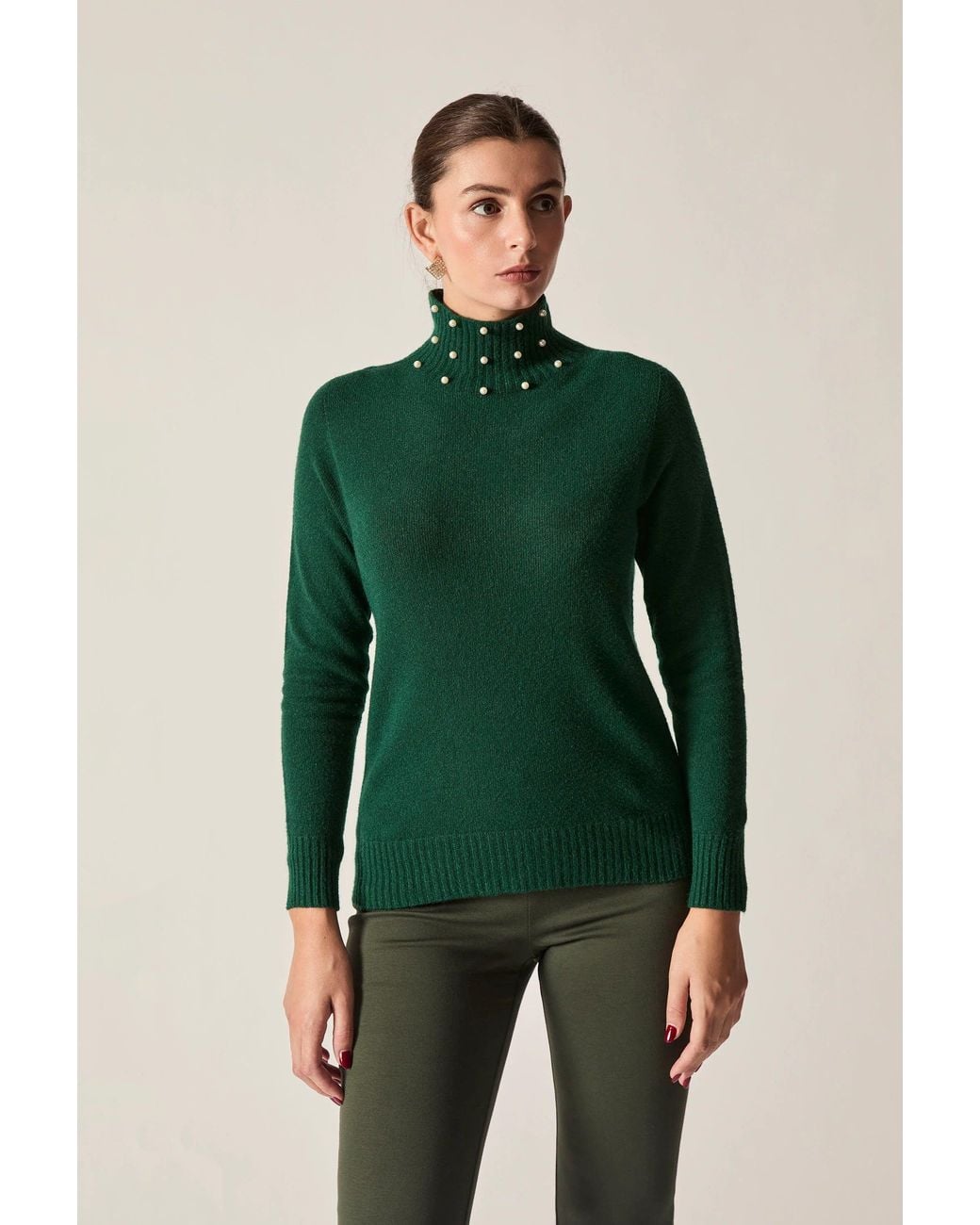 James Lakeland Green Pearl Neck Jumper