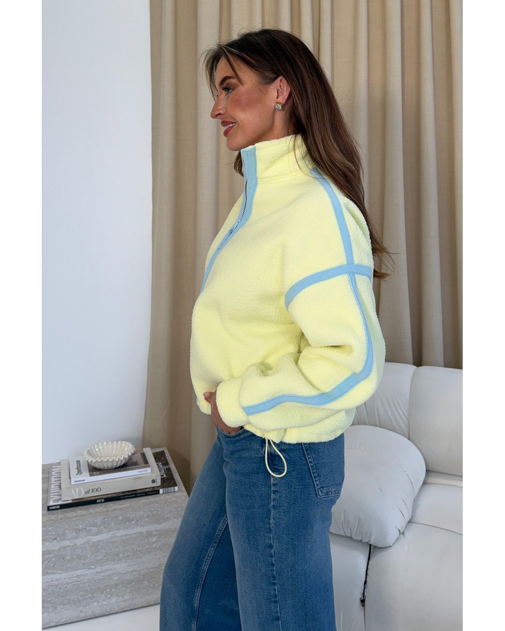 Girl In Mind Yellow Lulu Contrast Binding Full Zip Fleece Lime