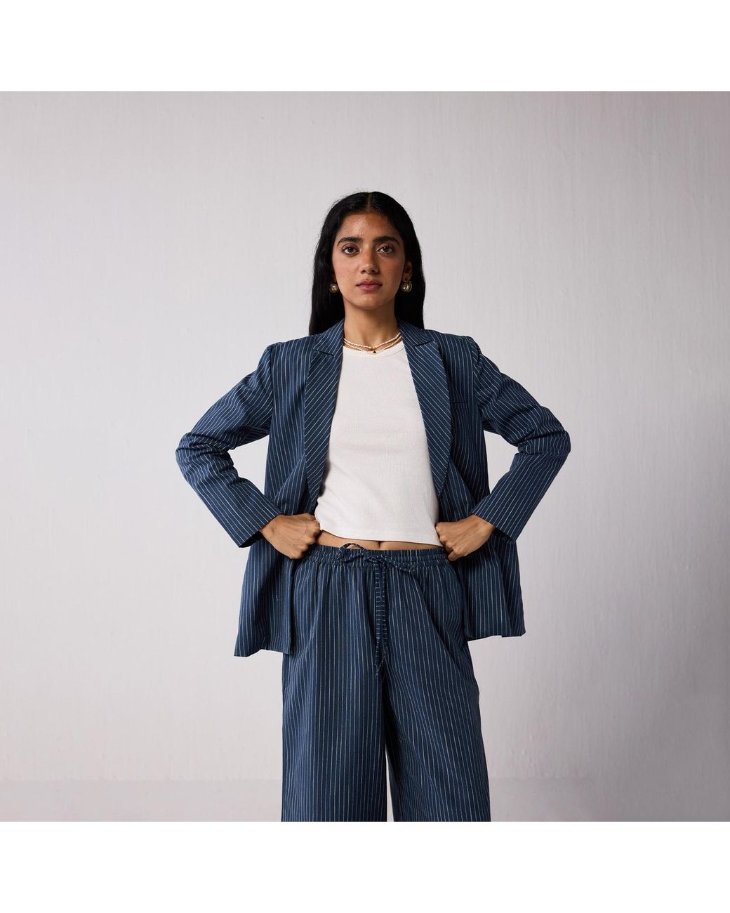 REISTOR Blue Wide-Leg Drawstring Pants With And Stripes