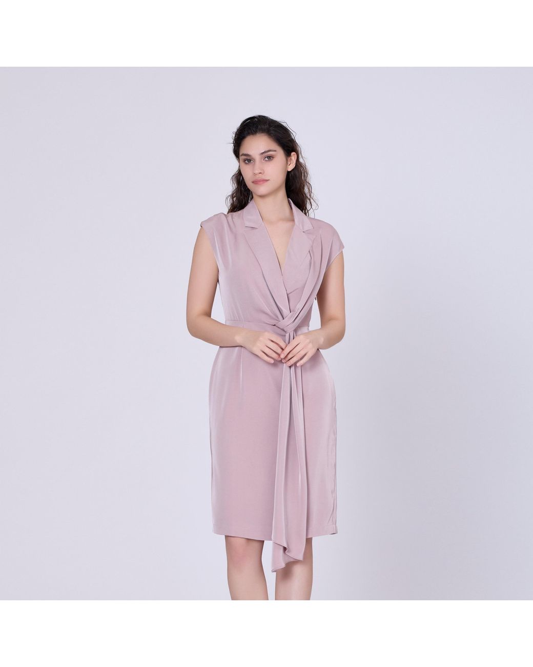 Smart and Joy Gray Asymmetrical Dress With Draped Panel