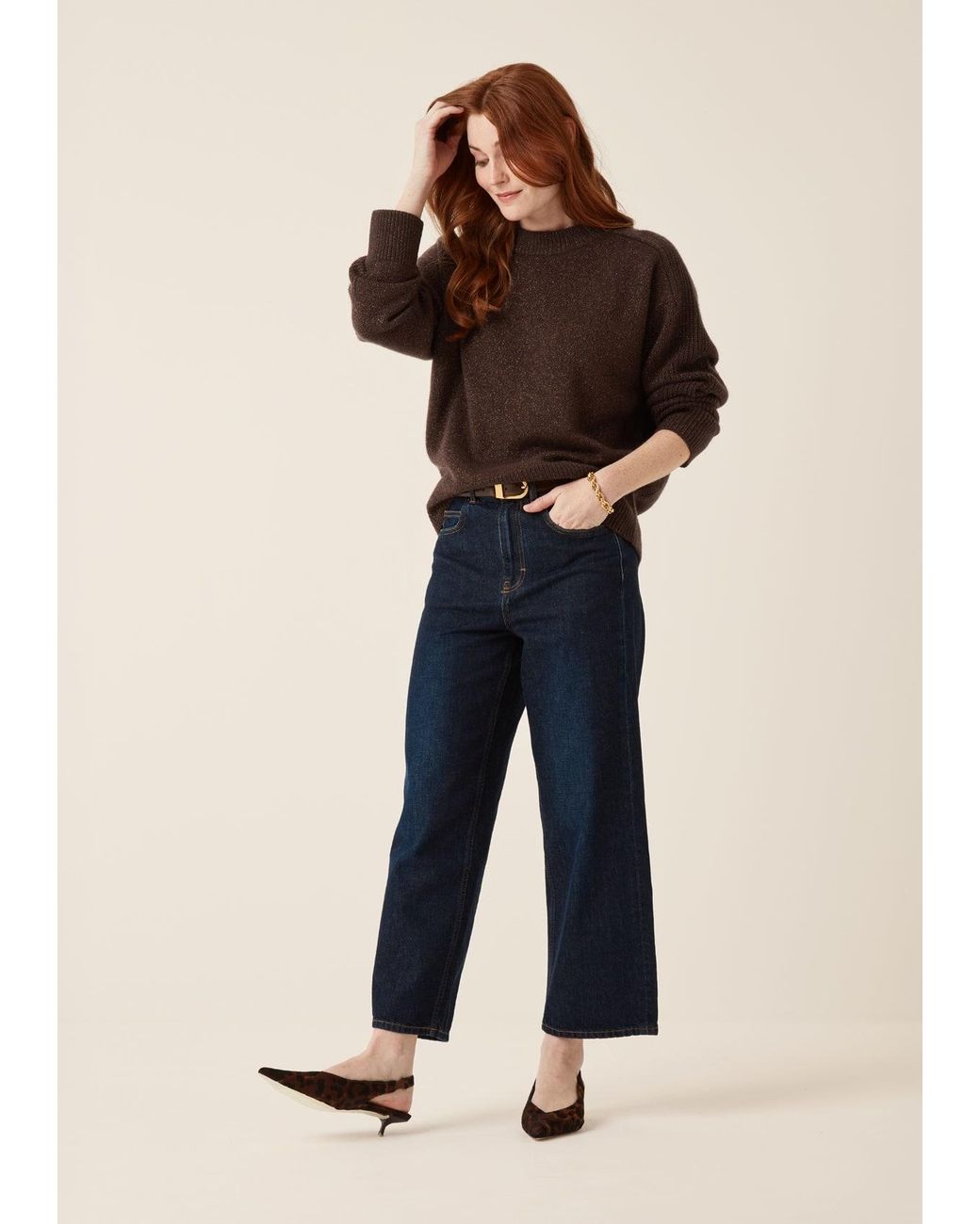 Loop Cashmere Brown Cashmere Longline Crew Neck Sweater