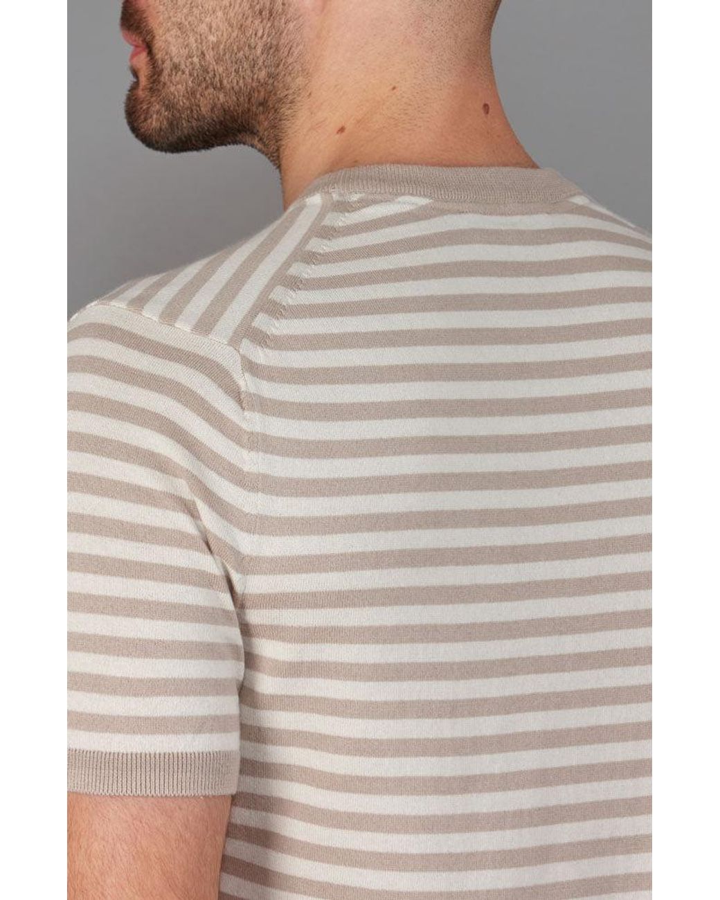 Paul James Knitwear Gray Mens Ultra-fine Cotton Miguel Knitted Breton T-shirt for men