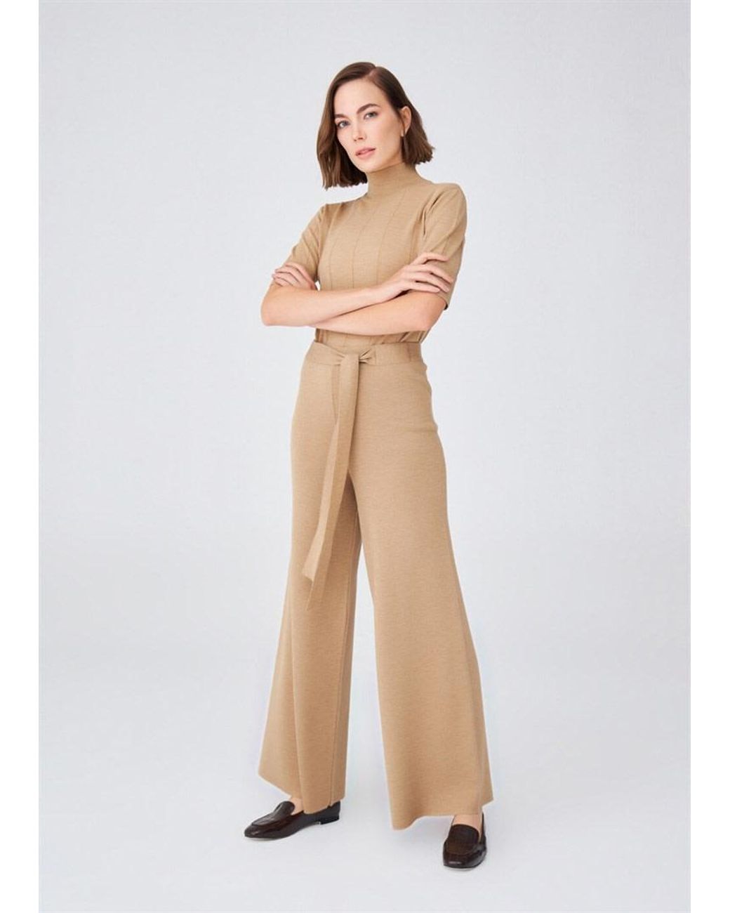 Peraluna Brown Bell Bottom Knit Trousers