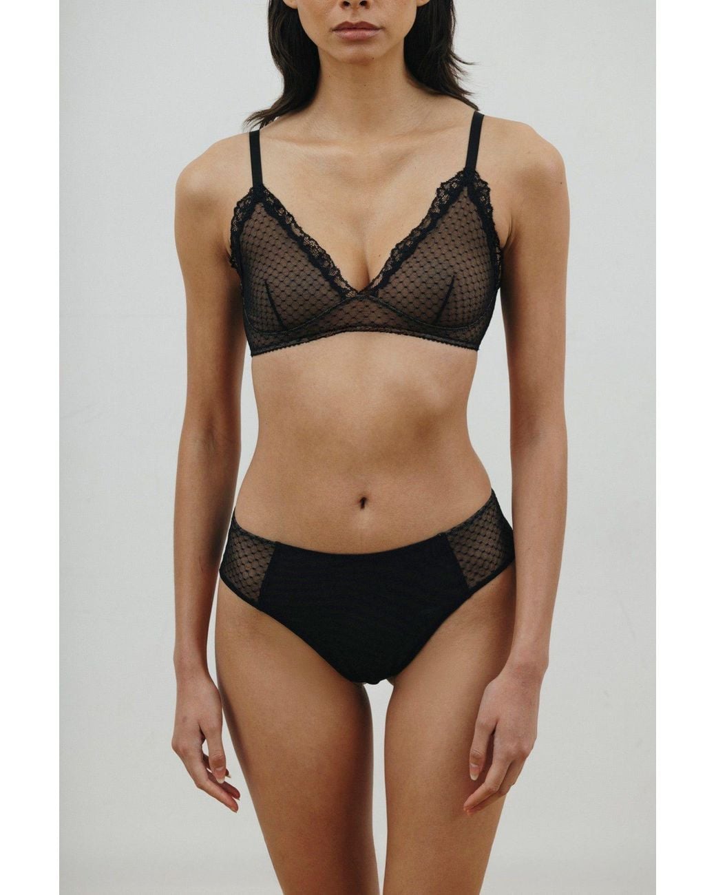 Verdant Intimates Brown Dot Mesh Triangle Bra
