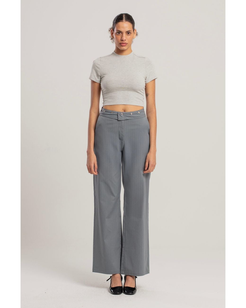 Pcfg Gray Cotton Slim Fit Crop Tee