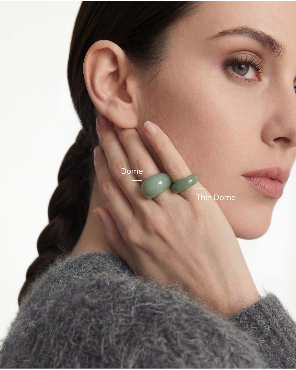 seree Green Thin Dome Jade- Aventurine Signet Ring