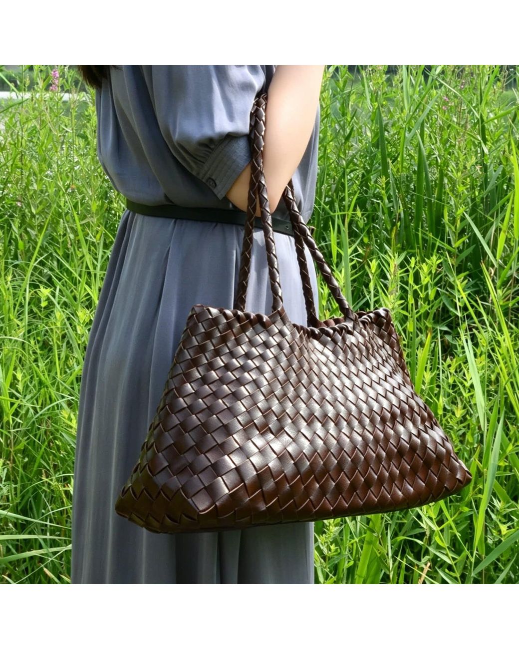 Rimini Brown Woven Vegan Leather Carry On Bag