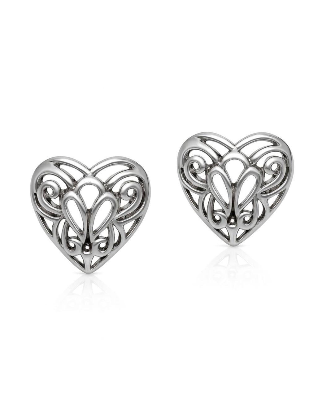 Unaloe Metallic Sterling Heart Stud Earrings – Openwork Filigree Design – Handmade Italian Jewelry For