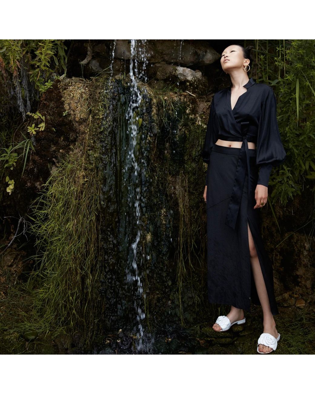 Lita Couture Black Side-Slit Midi Skirt