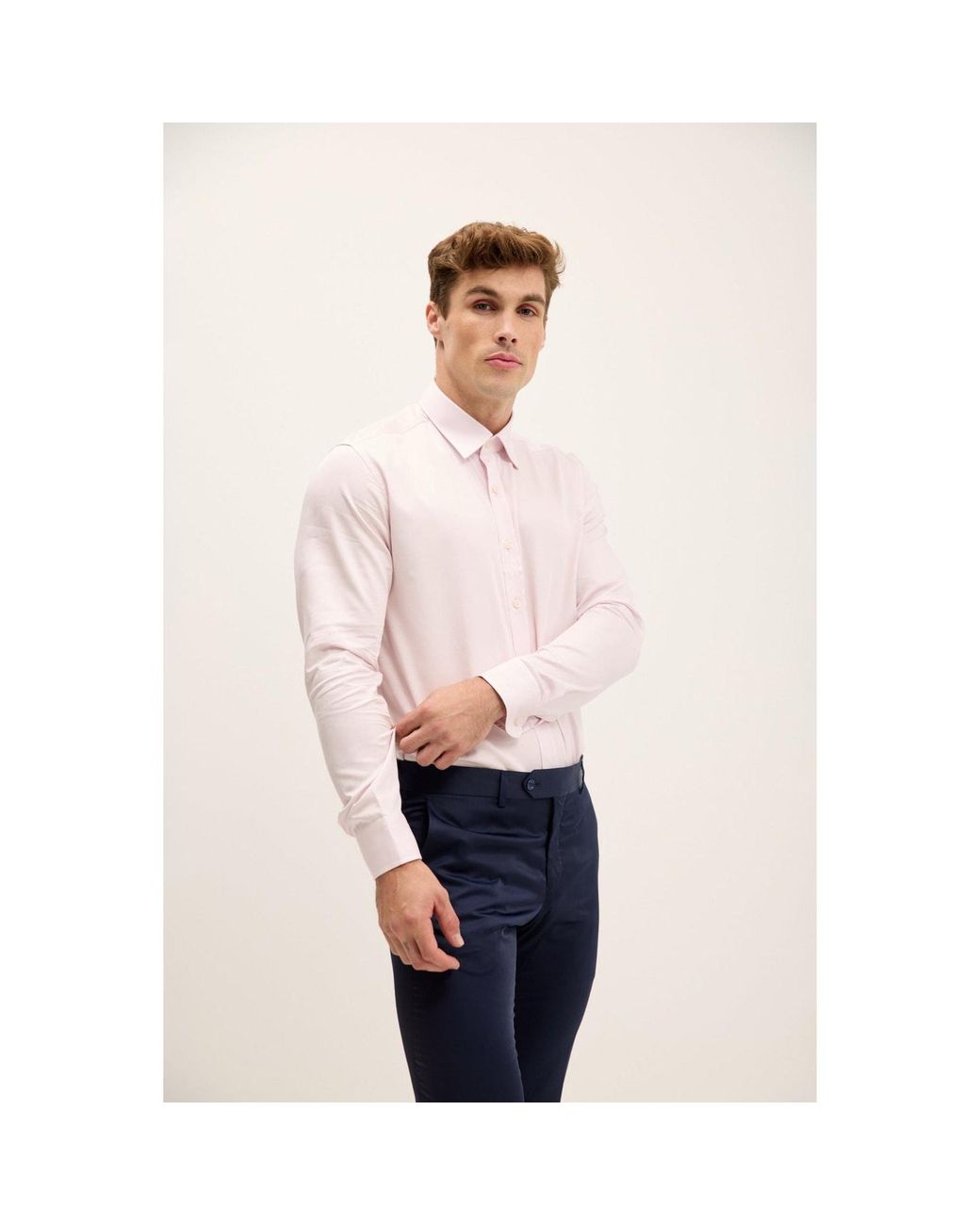 Ron Tomson Pink Pure Cotton Classic Collar Sateen Dress Shirt for men