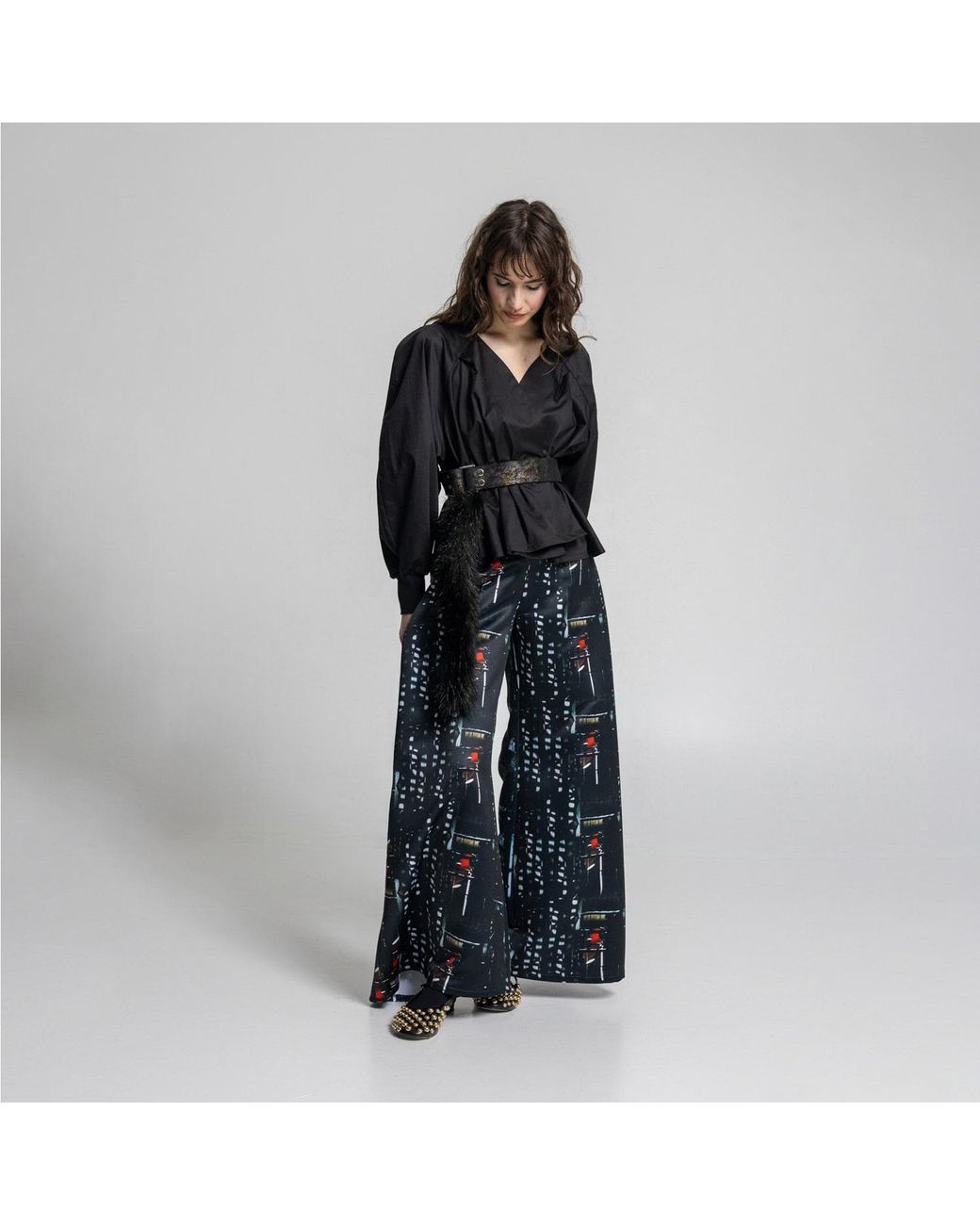 ARTISTA Blue Bright Satin Palazzo Pants