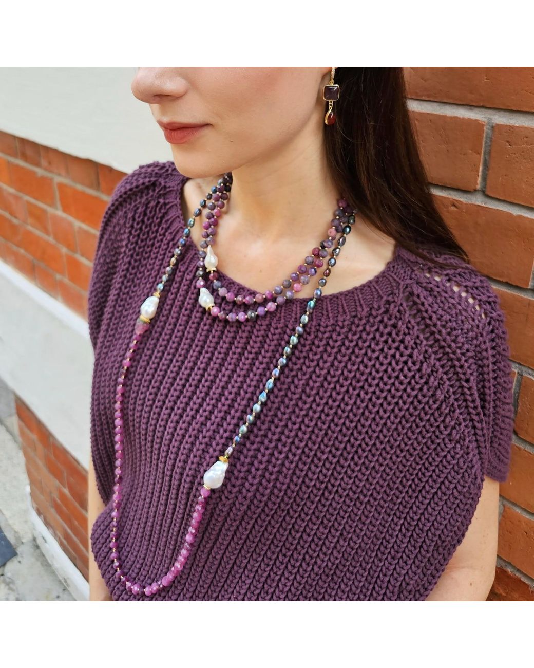 Farra Purple Pearls With Agate And Baroque Pearls Long Necklace