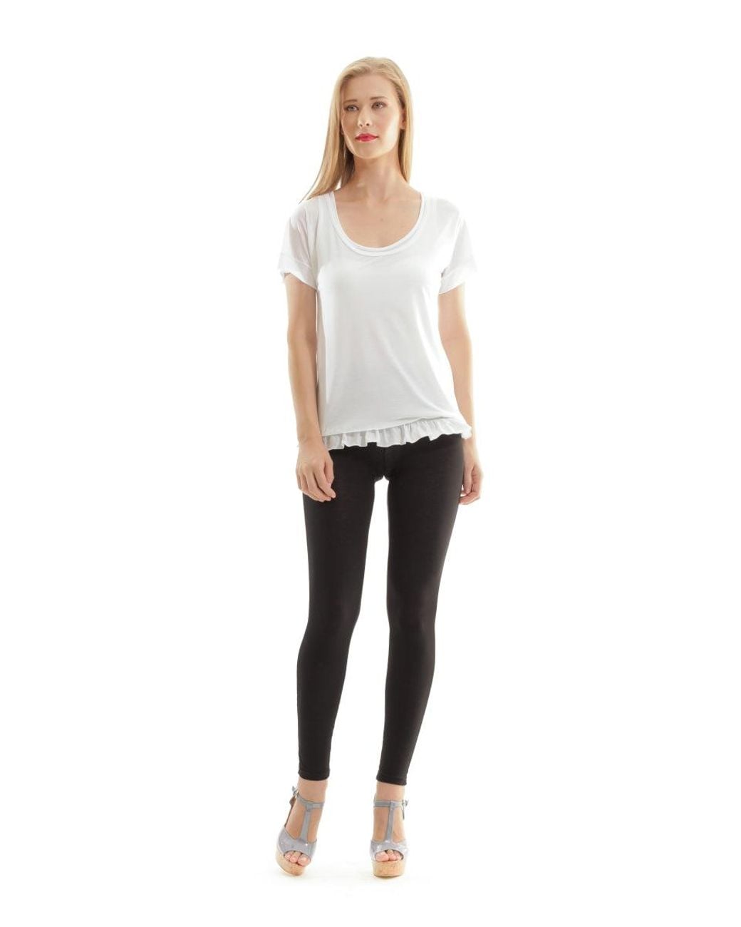 Conquista White Layered Tencel Jersey Duo Top With Elegant Ruffle Detail