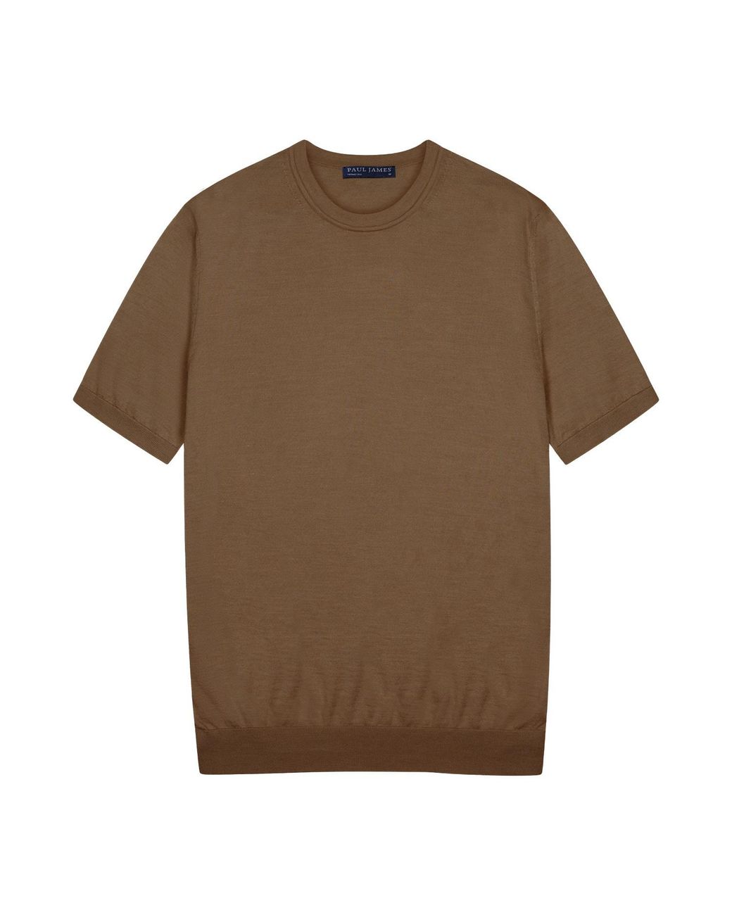 Paul James Knitwear Brown Superfine Merino Silk Bellini Short Sleeve Jumper for men