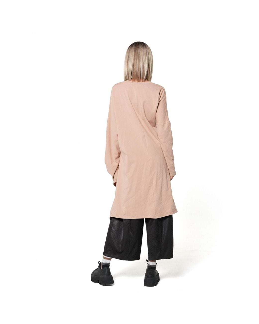 Metamorph Pink Neutrals Asymmetric Cotton Tunic With Adjustable Drawstring Details