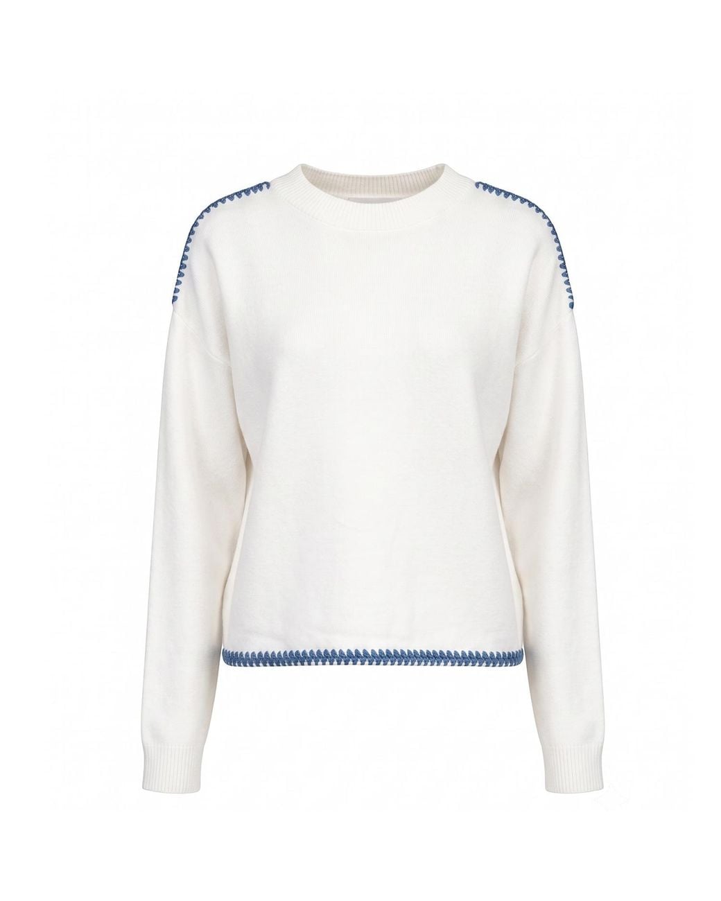Tantra Spain Sl White Oversized Knit Sweater With Topstitching Detail On Hem And Shoulders