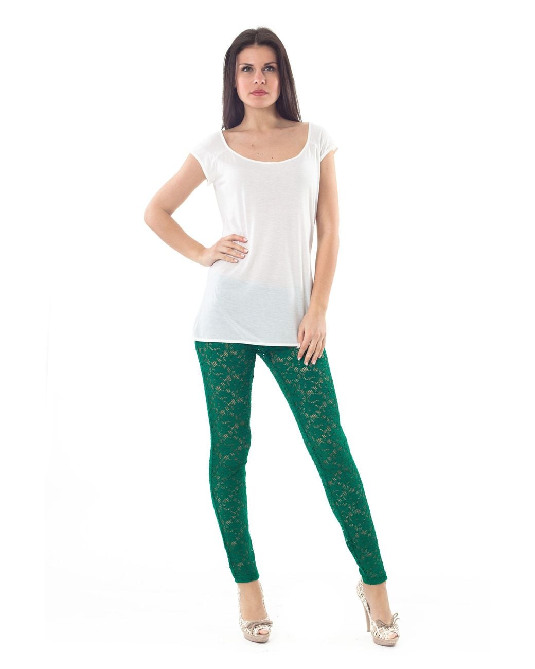 Conquista Green Lace Leggings
