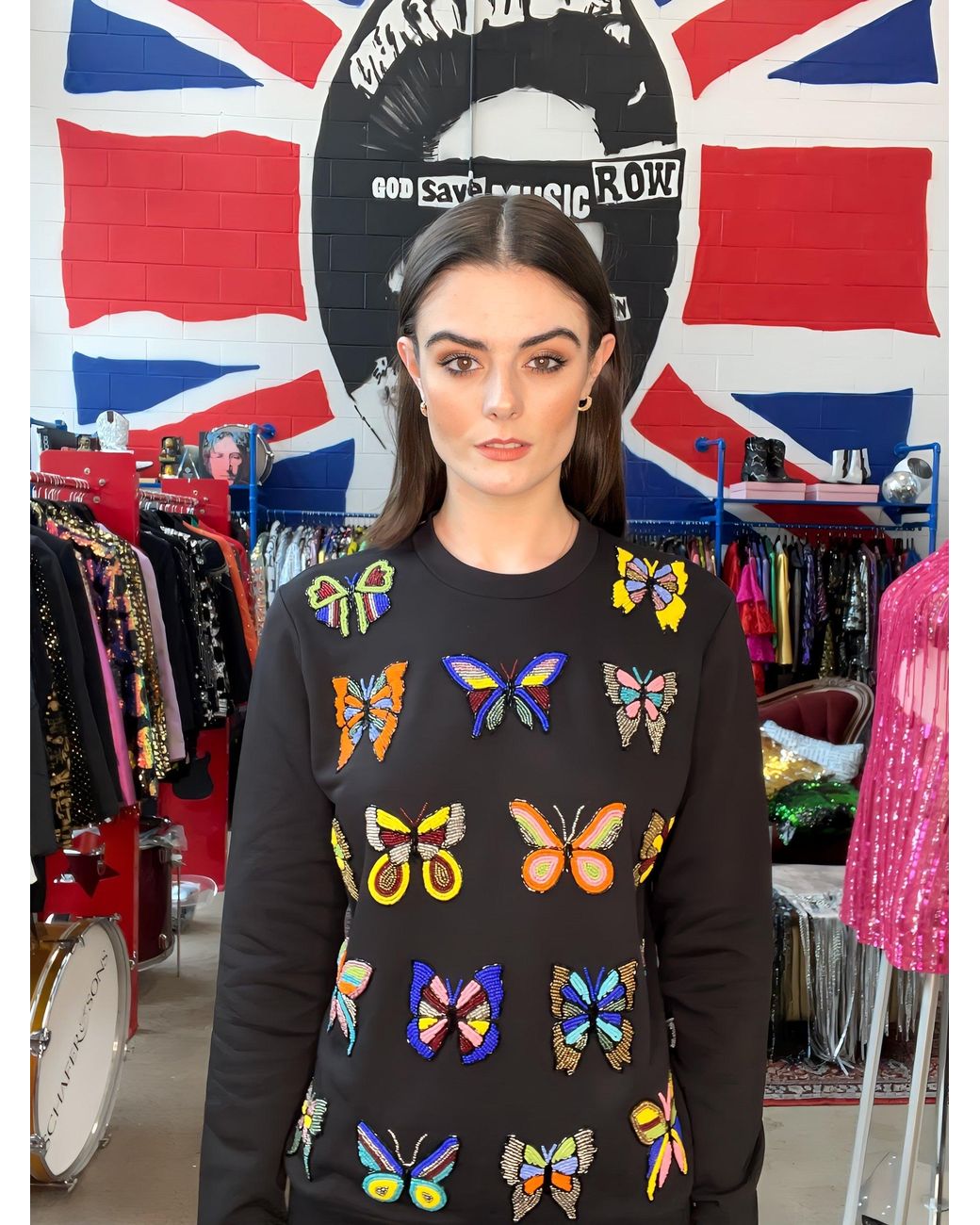 Any Old Iron Blue Beaded Butterfly Queen Sweatshirt
